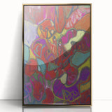 Mid-century modernist art print in bold colors on framed acrylic, suitable for modern art wall decor or nursery wall art.