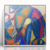 Art deco poster featuring geometric shapes in muted blues and greens on acrylic, ideal for nursery wall art.