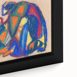 Extra large framed canvas featuring black textured art with colorful abstract shapes, ideal for living room decor.