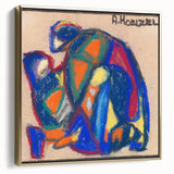 Framed canvas of a vintage landscape painting in muted earth tones, ideal for bedroom wall art.