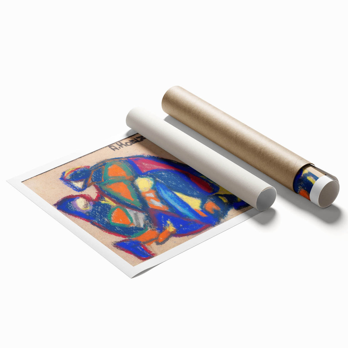Extra large rolled print featuring a floral design in muted pastel shades.