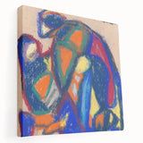 Abstract design in muted blues and greens on stretched canvas, ideal for kitchen wall art.