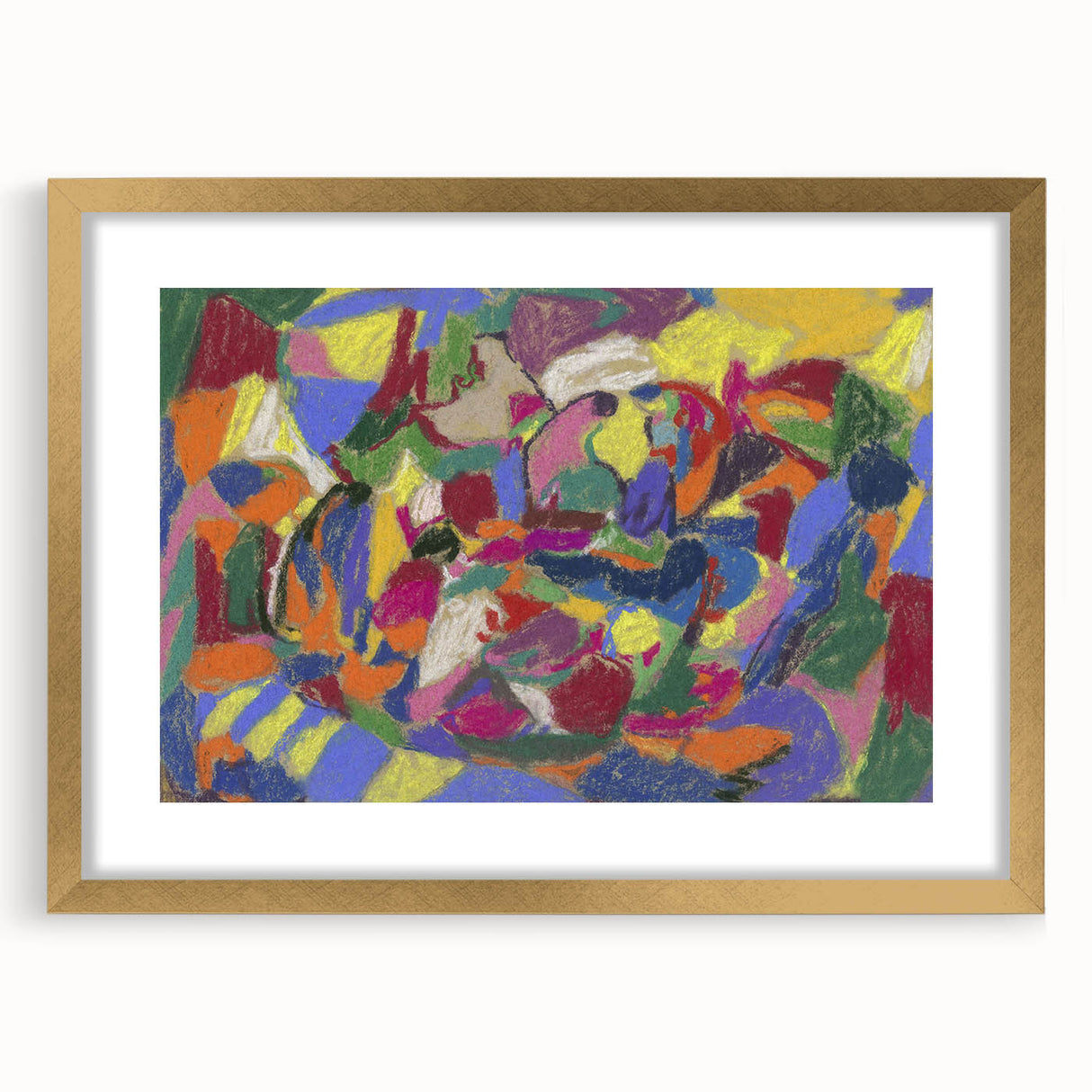 Extra large abstract art print with textured design in a gold frame, ideal for living room decor.