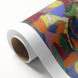 Art Deco poster featuring geometric shapes in muted pink and blue, ideal for nursery wall art on rolled canvas.