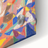 Large abstract wall art print in mid-century modernist style on acrylic glass, featuring geometric shapes in muted tones.