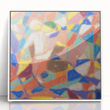 Art Deco poster featuring geometric patterns in muted gold and white tones on acrylic, ideal for nursery wall art.