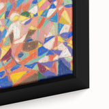 Extra large framed canvas featuring textured, colorful abstract shapes on a black background, suitable for living room decor.