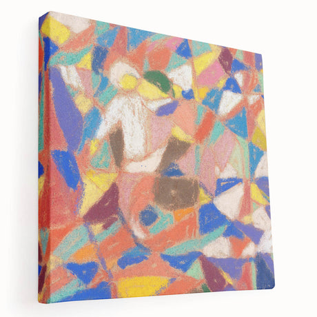Abstract design by Adolf Holzel in muted orange and teal, stretched canvas, suited for kitchen wall art.