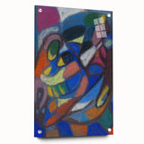 Large abstract wall art on acrylic glass depicting geometric shapes in soft pastel colors.