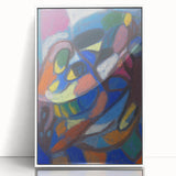 Art Deco style modern art wall decor featuring geometric shapes in muted tones on a white framed acrylic.