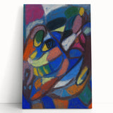 Large black and white abstract print on stretched canvas featuring geometric patterns.