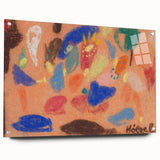 Large abstract wall art in muted blues and grays on acrylic glass, suitable for bedroom or dining room decor.