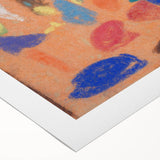 Art deco poster featuring geometric shapes in muted gold and navy tones on rolled canvas.