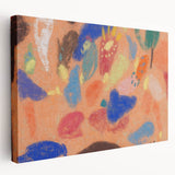 Abstract composition in muted earth tones on stretched canvas, suited for kitchen wall art.