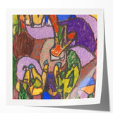 Extra large floral art print on glossy photo paper featuring vibrant blues and greens, ideal for dining room wall decor.