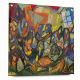 Large abstract wall art on acrylic glass, featuring vibrant colors and geometric shapes.