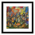 Extra large abstract art print featuring a colorful, textured design on a black-framed canvas, ideal for living room decor.