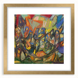 Extra large abstract art print in gold frame, featuring textured swirls in muted earth tones, ideal for living room decor.