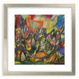 Textured abstract art print in soft gray and blue tones on a framed canvas, suitable for bedroom decor.