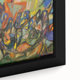 Extra large framed canvas featuring a textured, colorful abstract design on a black background, ideal for living room decor.