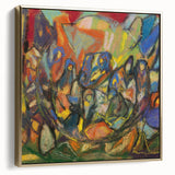 Framed canvas featuring a vintage poster art style landscape with muted earth tones, ideal for bedroom wall decor.