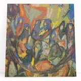 Abstract black and white composition on stretched canvas, ideal for kitchen wall art or bedroom ambiance.