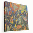 Abstract design by Adolf Holzel in muted blues and greens on a stretched canvas, suitable for kitchen wall art.