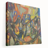 Abstract design by Adolf Holzel in muted blues and greens on a stretched canvas, suitable for kitchen wall art.