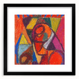 Extra large abstract art print with vibrant, colorful textures on a black framed canvas, ideal for living room decor.
