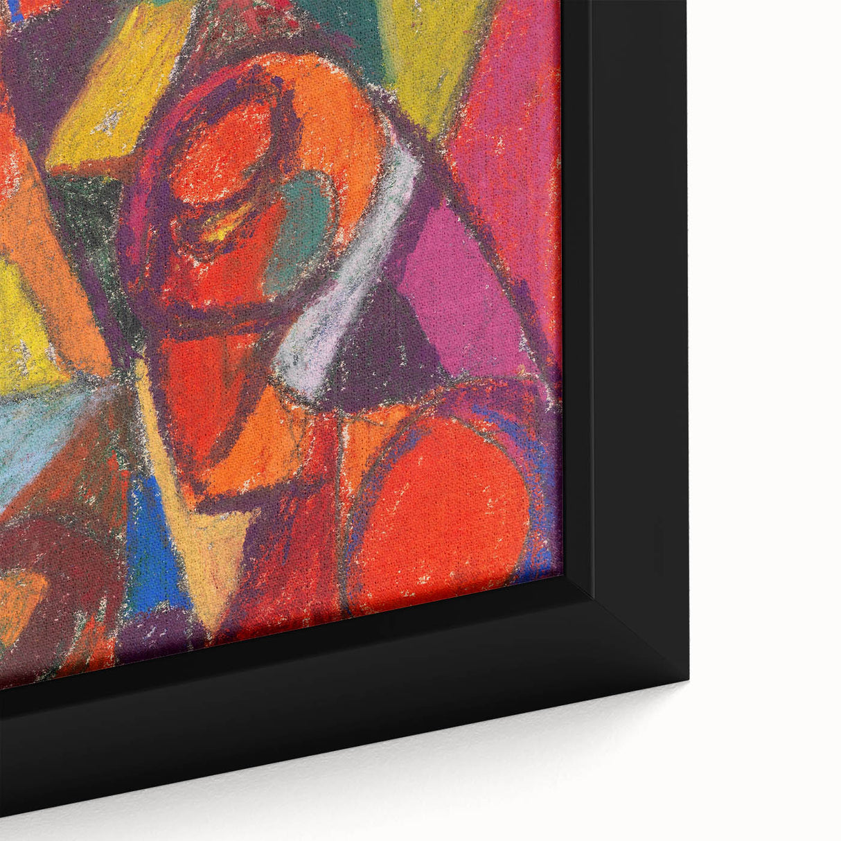 Extra large framed canvas featuring textured, colorful art with abstract black patterns, ideal for living room decor.