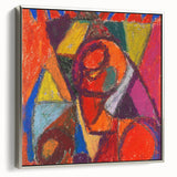 Framed canvas featuring a vintage-style landscape art painting with vibrant, colorful accents.