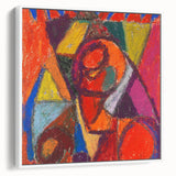 Extra large framed canvas of vintage poster art featuring abstract colorful design on a black background.