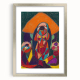 Textured abstract art print in muted orange and beige, framed in silver, ideal for modern bedroom ambiance.