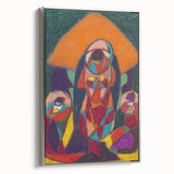 Vintage poster art of a colorful landscape painting on a black framed canvas, suitable for living room decor.