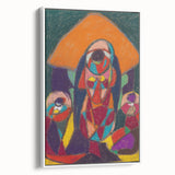 Vintage poster art featuring an abstract design in vibrant colors on a large framed canvas, ideal for living room decor.