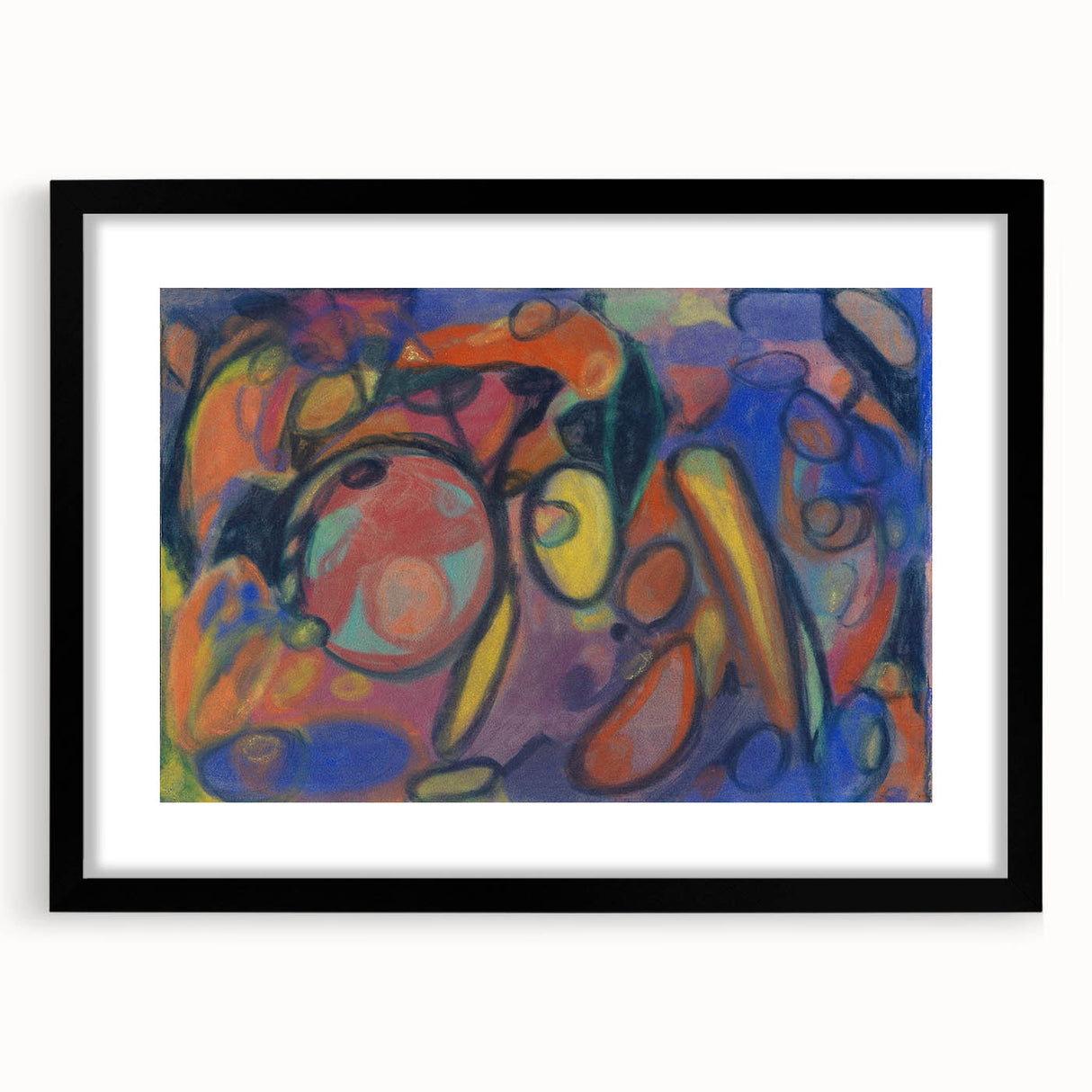 Extra large framed abstract art print with vibrant, colorful textures, ideal for living room decor.