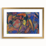 Extra large abstract art print in textured style, featuring bold, organic shapes in blue and gold tones.