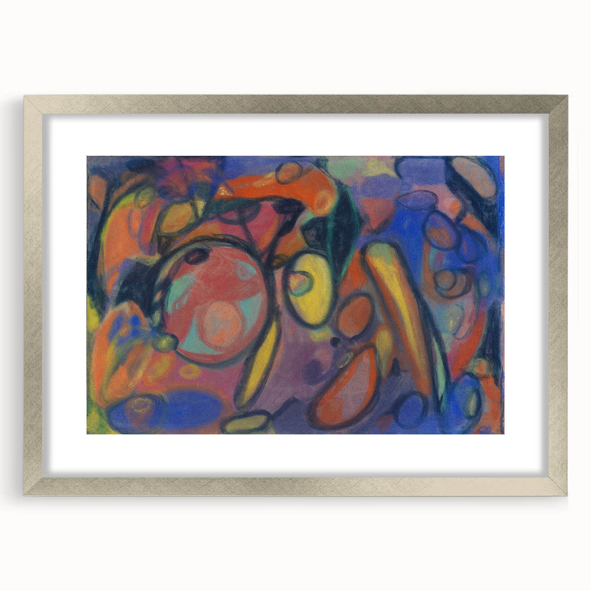 Textured abstract art print in muted earth tones on framed canvas, ideal for a modern bedroom ambiance.