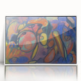 Art Deco poster featuring geometric shapes in muted blues and pinks on white acrylic, ideal for nursery wall art.