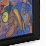 Extra large framed canvas featuring a textured, colorful abstract design on a black background, ideal for living room decor.