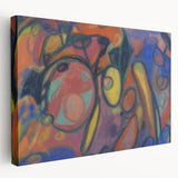 Abstract design in muted blue and orange on stretched canvas, suitable for kitchen wall art.