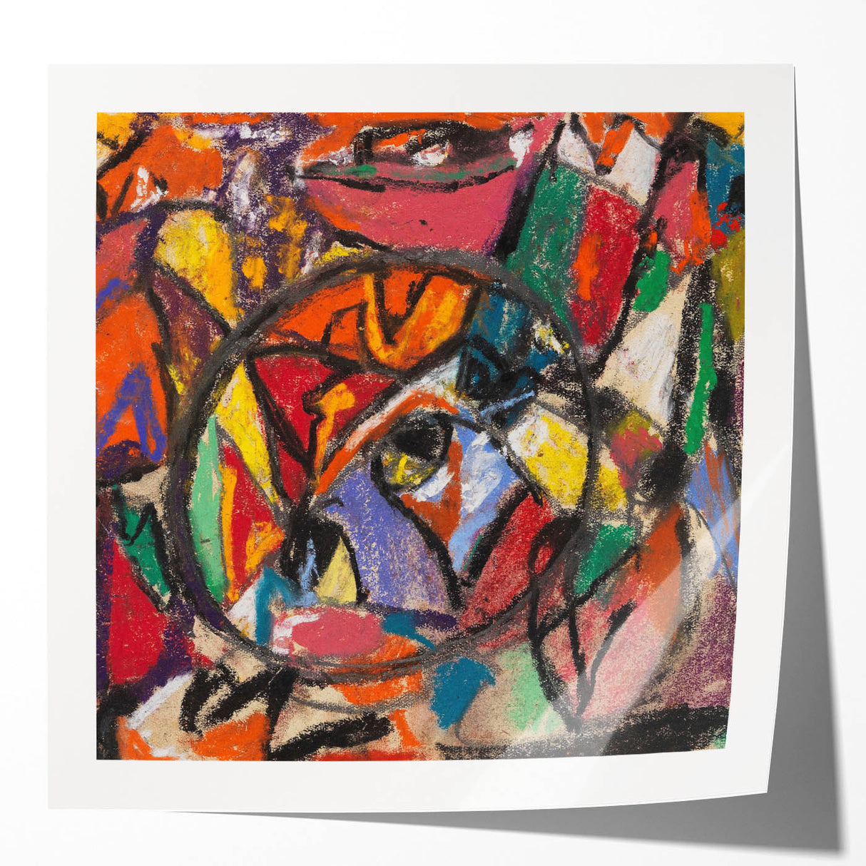 Extra large floral art on glossy print, featuring vibrant colors and modernist style, suitable for dining room or bathroom.