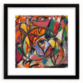 Extra large abstract art print featuring colorful, textured design on a black framed mat, ideal for living room decor.