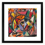 Extra large abstract art print featuring colorful, textured design on a black framed mat, ideal for living room decor.
