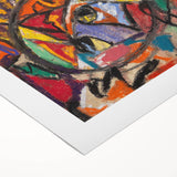 Art deco poster featuring geometric shapes in muted gold and teal, on rolled canvas, suitable for dining room walls.