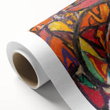 Art deco poster featuring geometric shapes in muted colors on rolled canvas, ideal for nursery wall art or dining room decor.