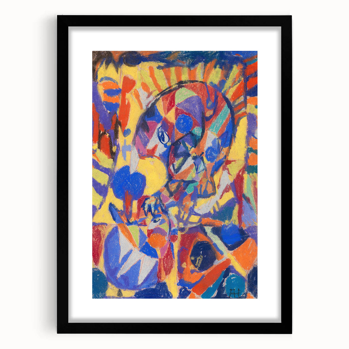 Extra large, textured abstract art print with vibrant, colorful patterns on a black framed canvas.
