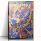 Mid-century modernist abstract design in muted earth tones, framed acrylic, ideal for modern art wall decor.