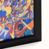 Extra large framed canvas featuring textured, colorful art with black background in a modernist style.