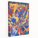 Adolf Holzél-inspired abstract design on large stretched canvas with a mix of sharp geometric shapes in bold primary colors.